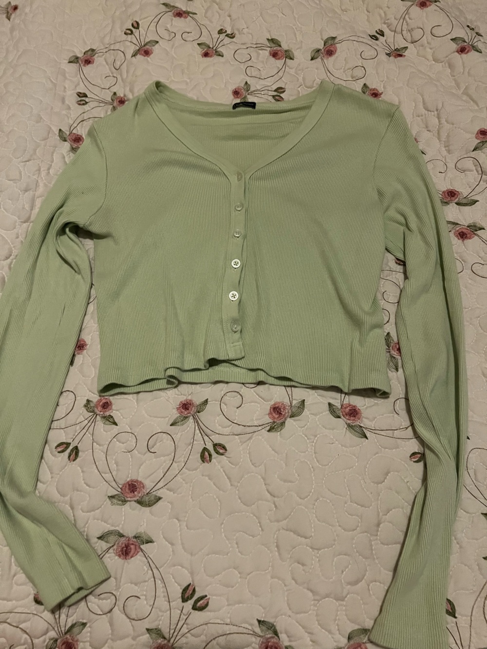 Brandy Melville Mint Ribbed Button-Up Cropped Cardigan
